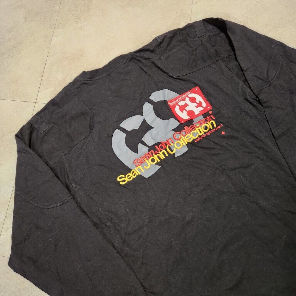 VTG Sean John Mens Size XL Long Sleeve Black‎ T Shirt 69 Collection Embroidered